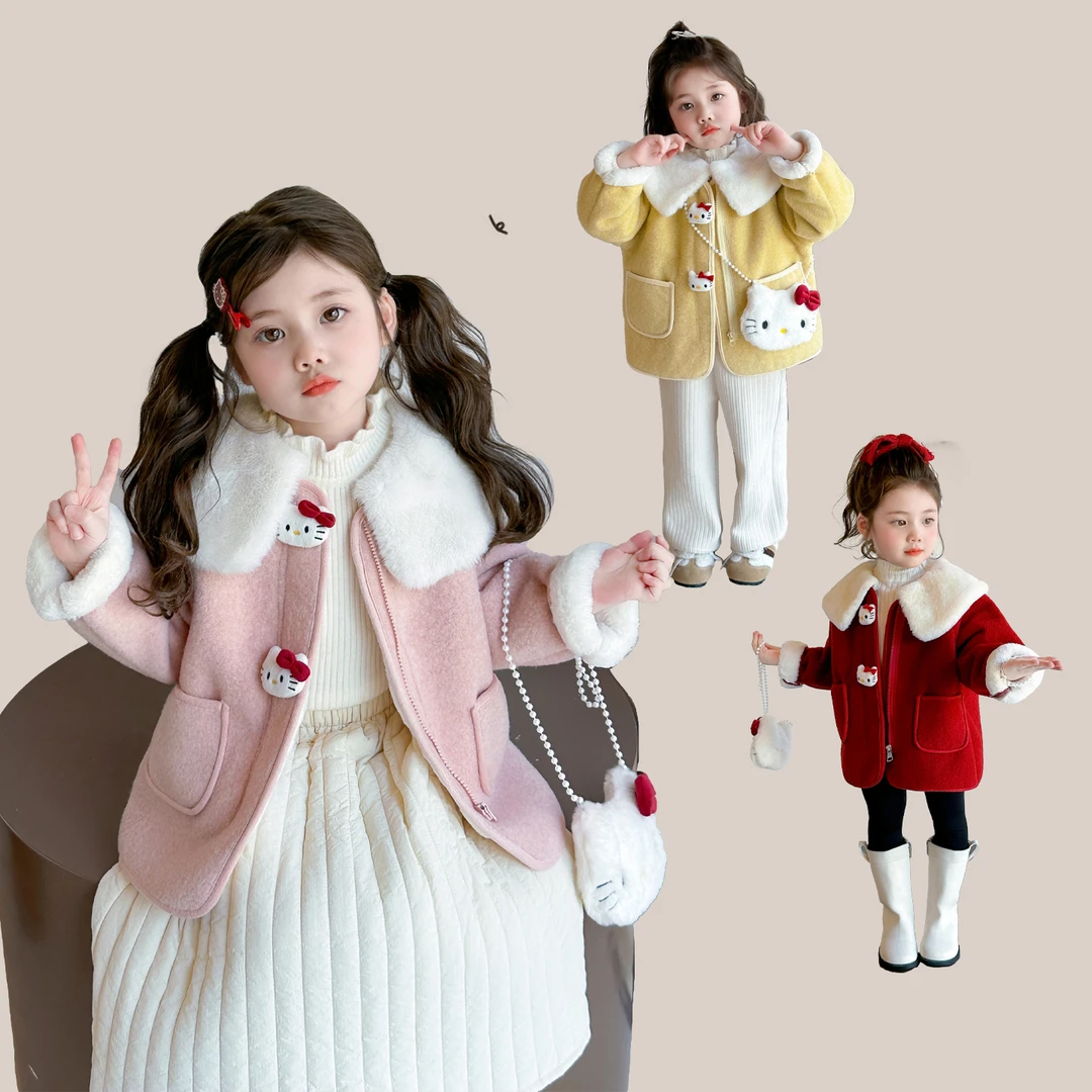 女童皮毛一体外套儿童洋气加厚夹克小女孩宝宝秋冬装2025新款上衣