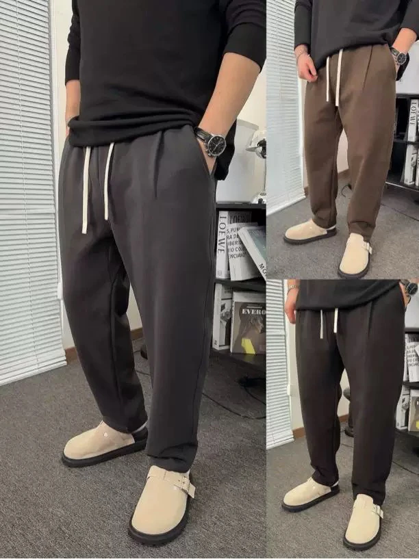 春秋款加厚男士大码宽松直筒休闲裤长裤百搭弹力纯色胖子裤子3591