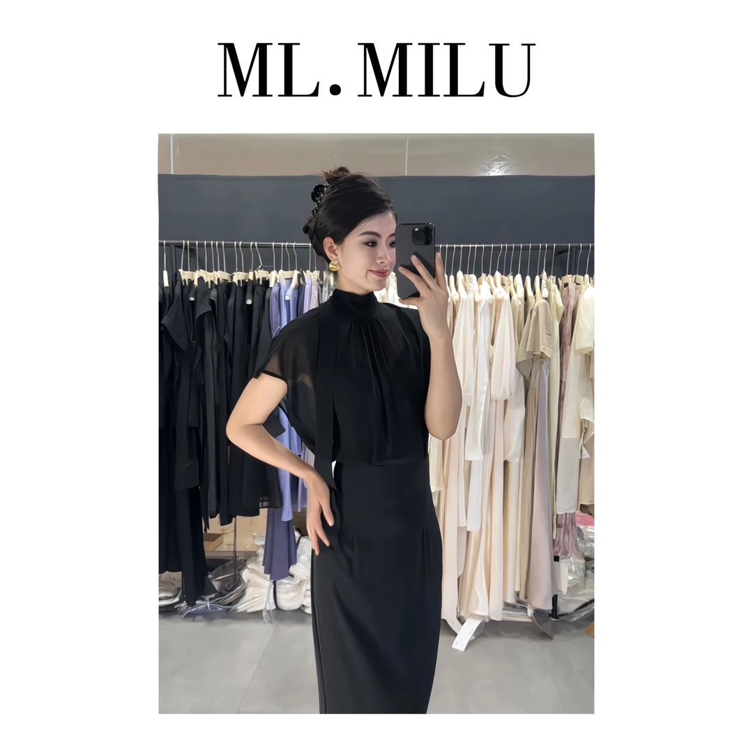 雪纺衫女装夏季御姐高级感气质飘带无袖高领薄纱上衣衬衫