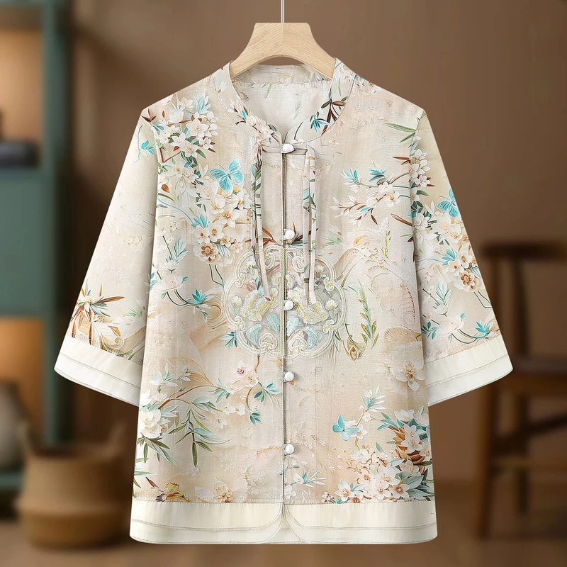 妈妈夏装2025新款套装洋气50岁中年装夏季新中式国风短袖衬衫758