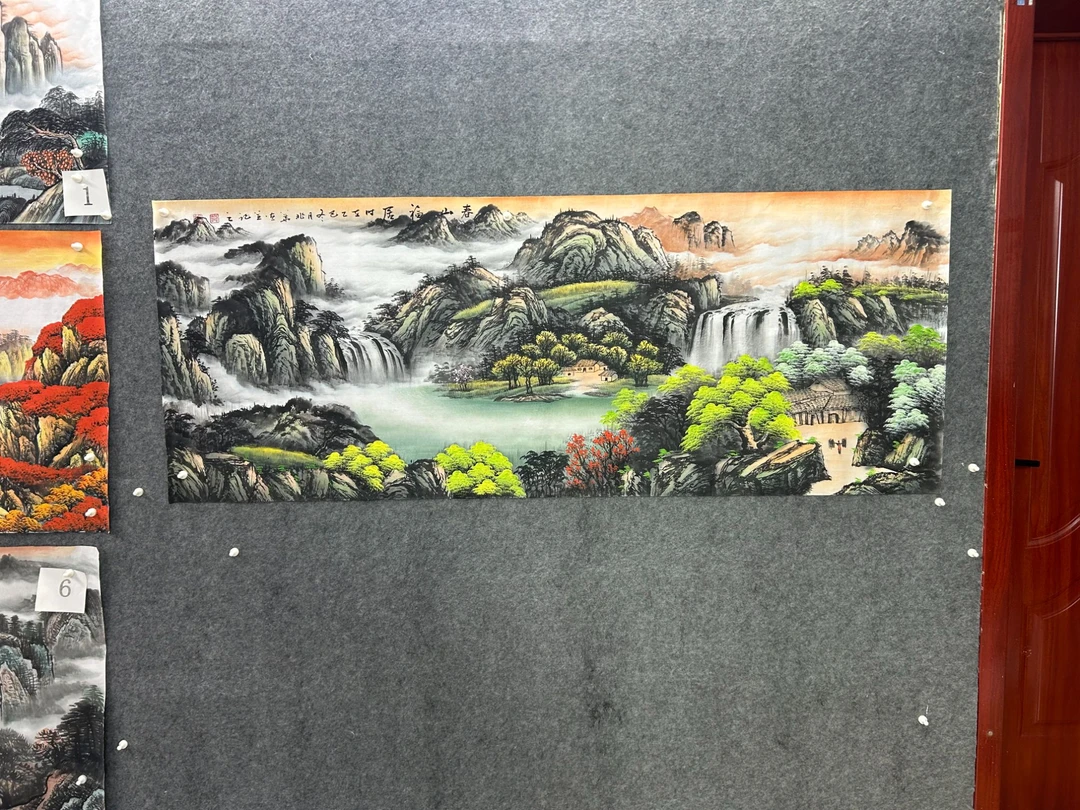 春山福居画芯尺寸：180cm*70cm山水画挂画客厅背景墙挂画字画装饰