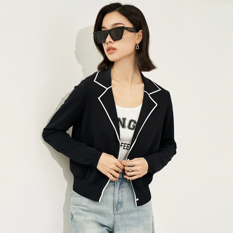 商场同款FF||仿佛休闲百搭撞色短款修身针织开衫女