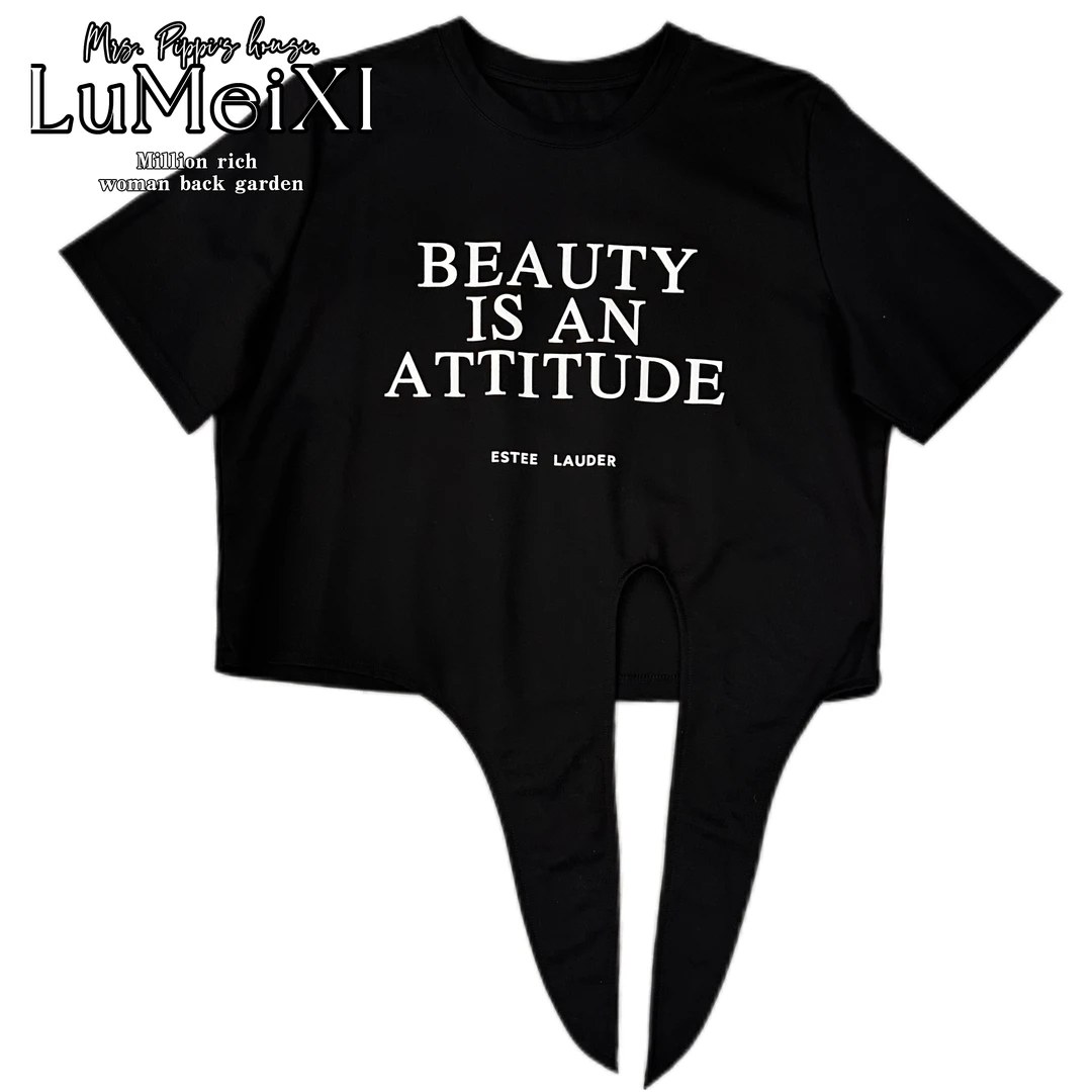 LMXPPJ【字母绑带短款T恤】夏季新款休闲百搭字母印花短袖T恤MX335