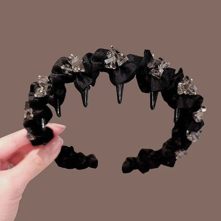 高端褶皱水晶发箍女2025新款防滑带齿高颅顶头箍发旅洗脸发卡头饰