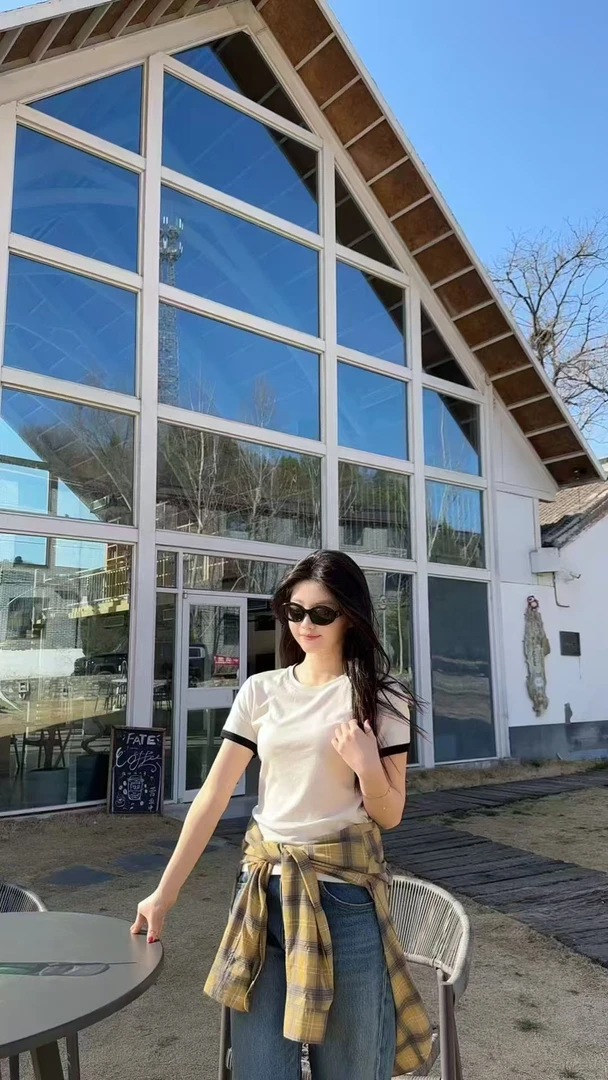 【COCO可可】2025春季新款圆领拼色假两件T