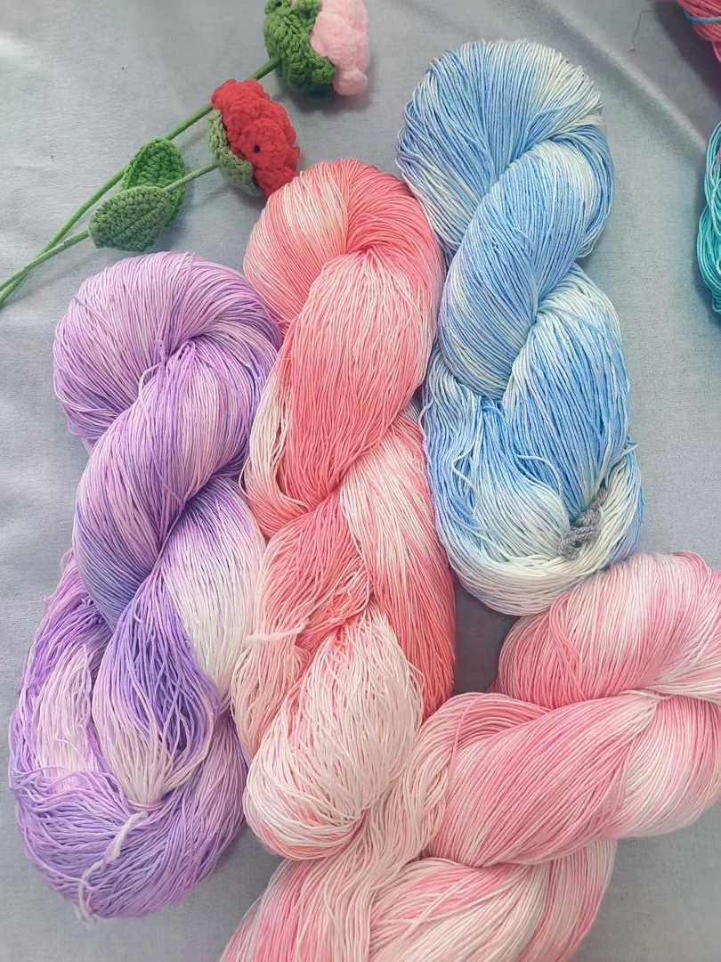 段染手工天丝线编织清爽一夏新中式旗袍大号玫瑰毯毛线团家用高档