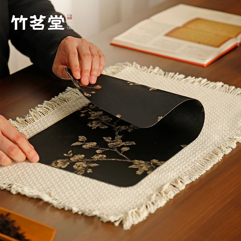 新中式棉麻双面茶席茶桌垫隔热垫茶盘垫防水干泡席桌旗壶承茶垫子