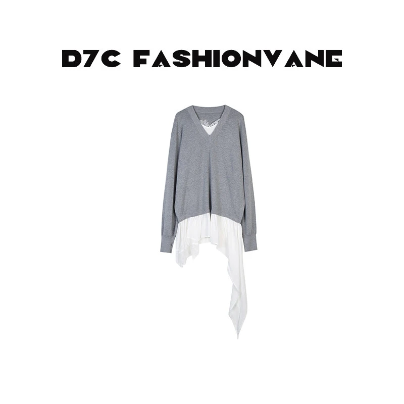 【XINMO买手店】宽松v领设计师不规则拼接羊毛连衣裙C08260506