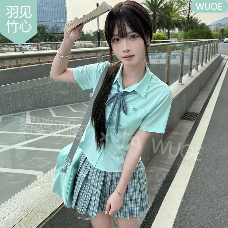 wuoe竹纤维超细旦收腰JK衬衫原创设计日系学院风薄荷绿薄款上衣女