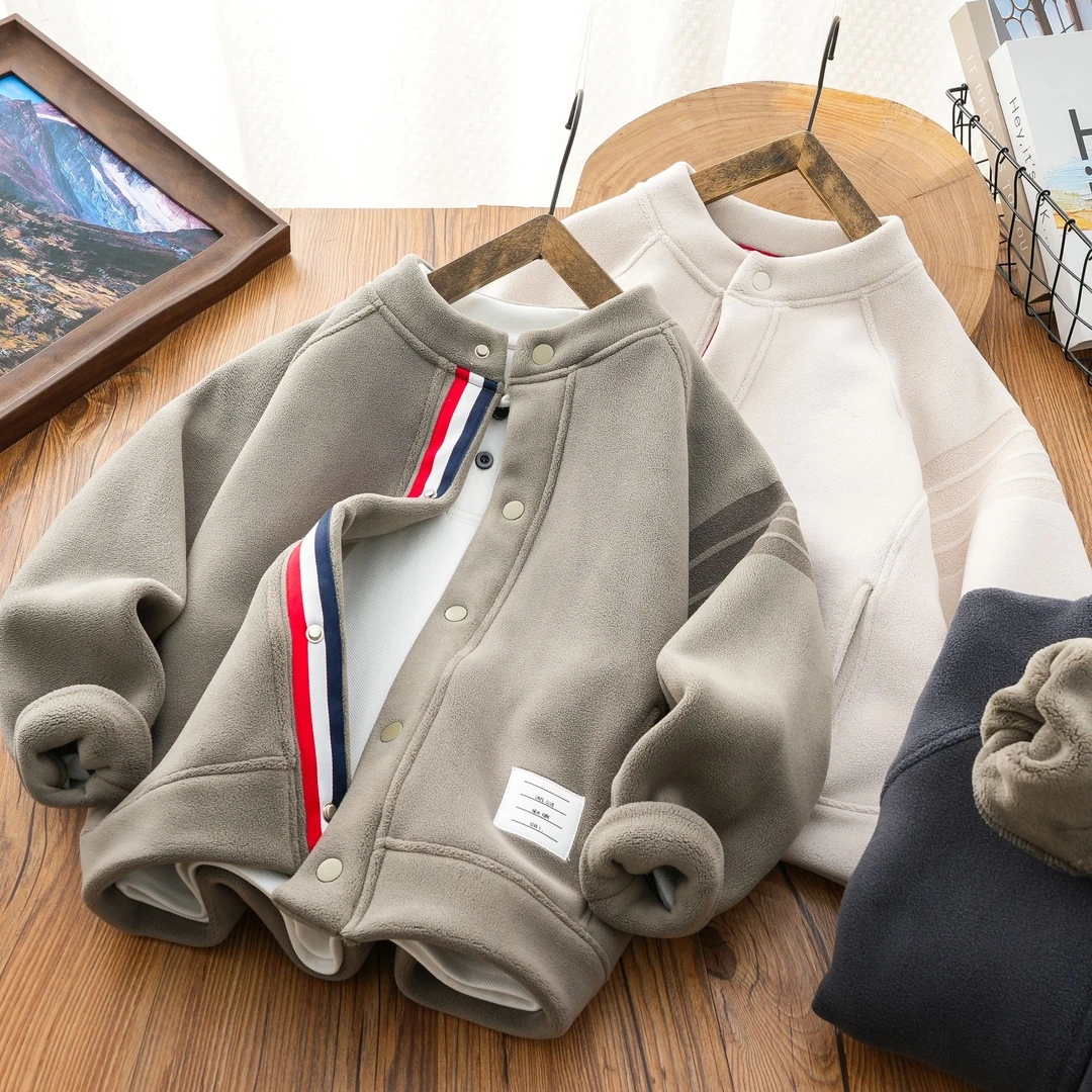 冬季儿童休闲双面绒外套男童圆领棒球服中大童时尚24D131