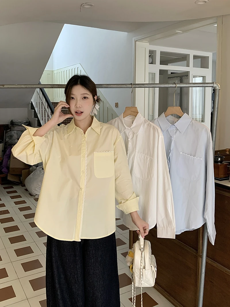 2025夏装新款胖mm大码女简约蕾丝花边防晒宽松长袖衬衫33729