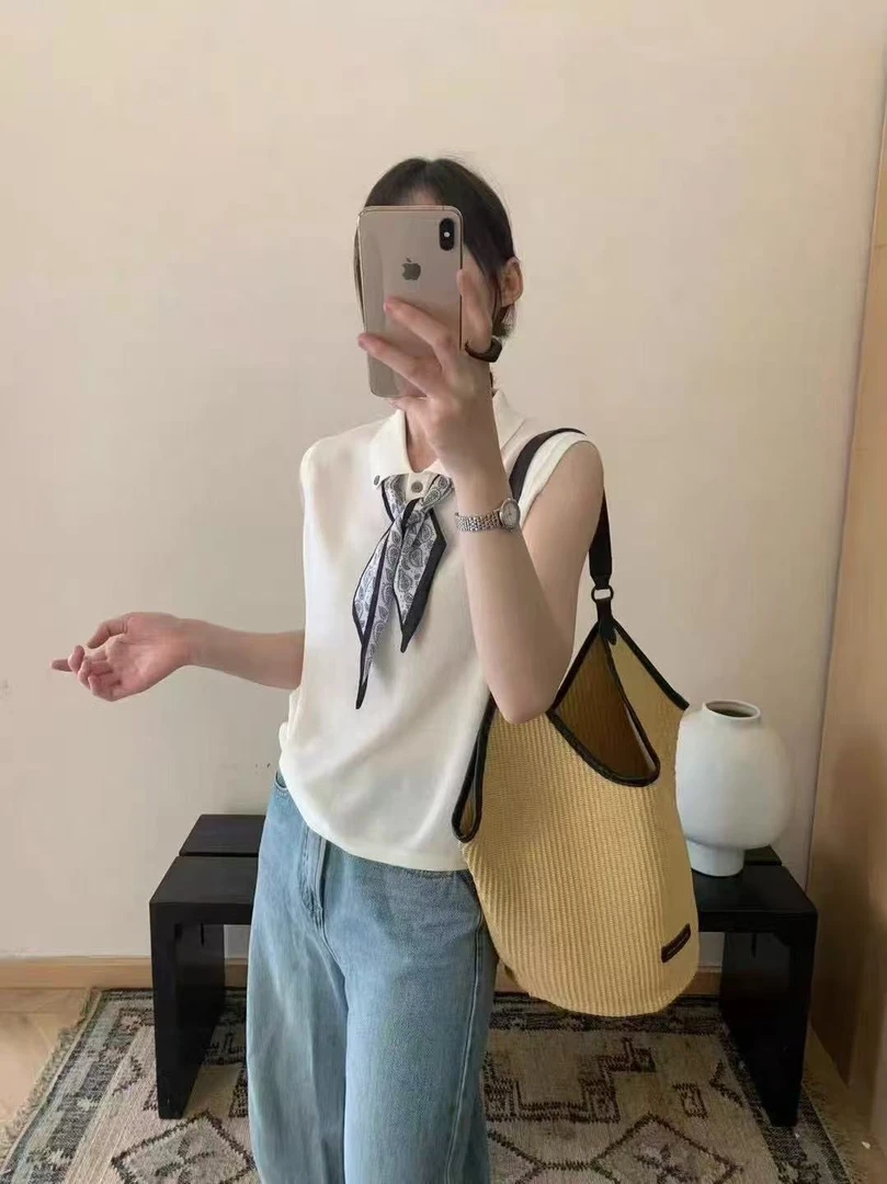 55075 韩系简约polo领带丝巾针织短袖（衣长60）