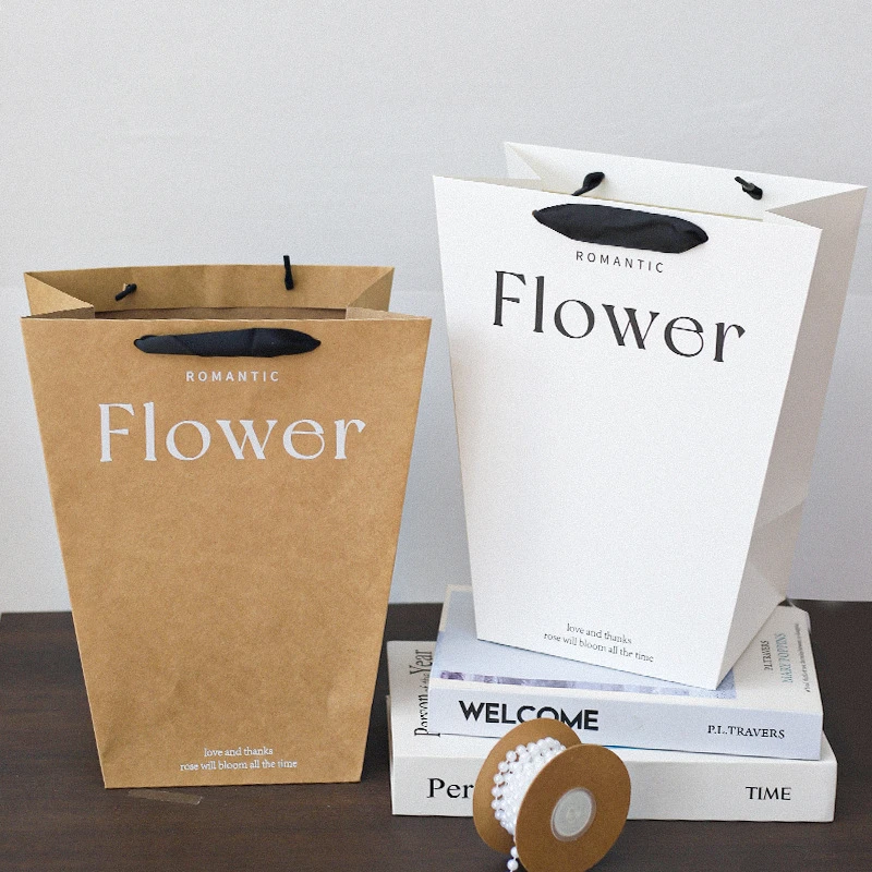 Flower梯形手提袋牛皮袋花束礼物包装袋网红时尚简约T型礼品