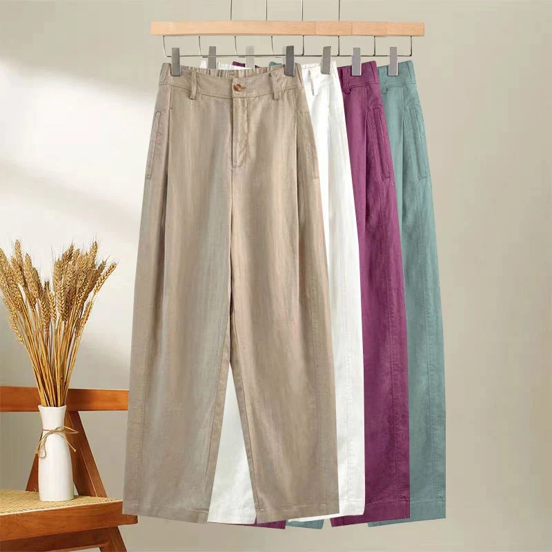 天丝亚麻2025夏季新款女士高档薄款高腰气球裤休闲九分镰刀裤