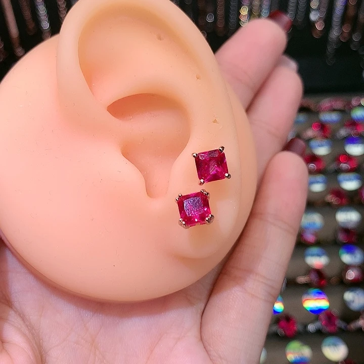 红宝石耳饰银S925镶嵌6