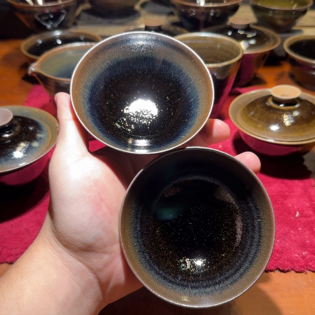 情***定茶盏通天龙窑柴烧 蓝豪超薄胎平口盏