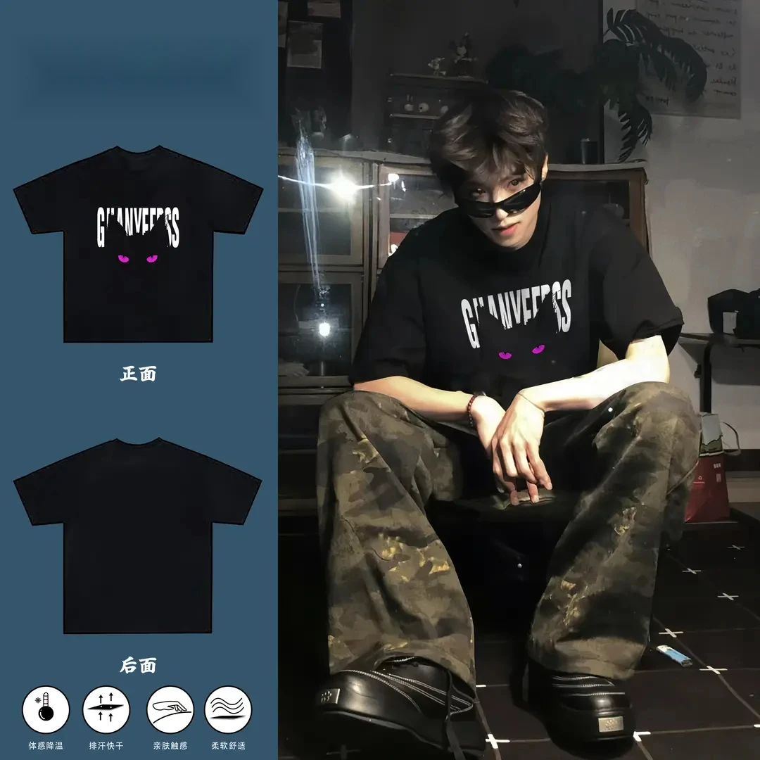 100%纯棉夏季恶魔猫咪T恤潮牌短袖男女休闲装短袖情侣装纯棉小众