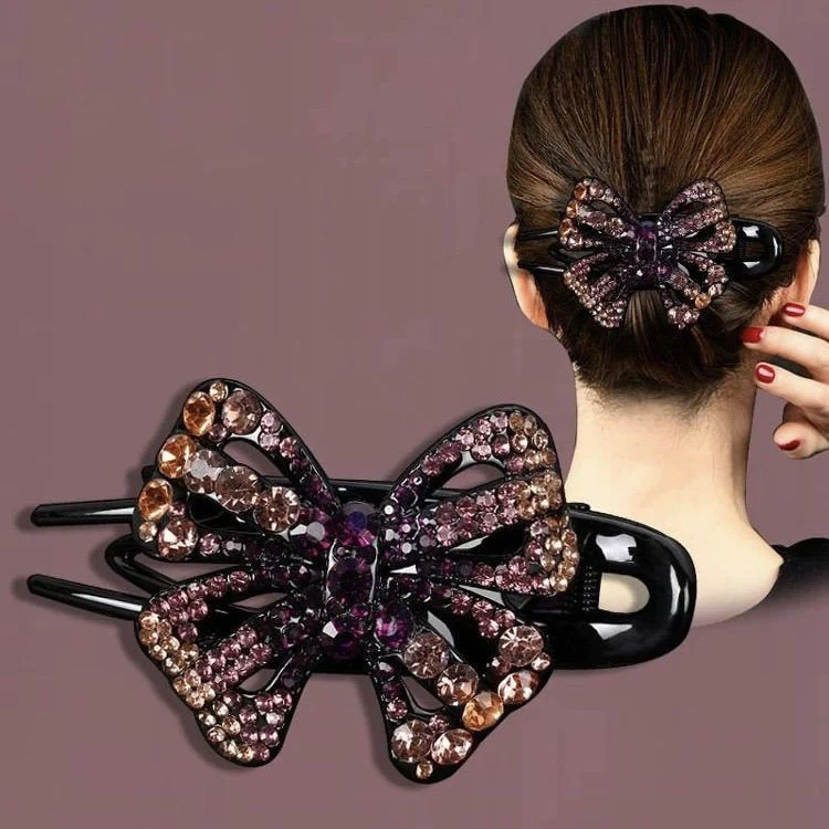 韩式水钻蝴蝶结妈妈发夹大号碎发夹侧边夹外出头饰盘发后脑勺抓夹