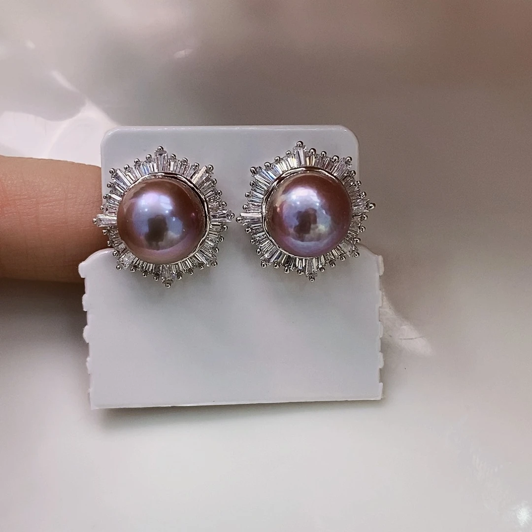 银S925镶嵌特价极光耳饰淡水珍珠木*