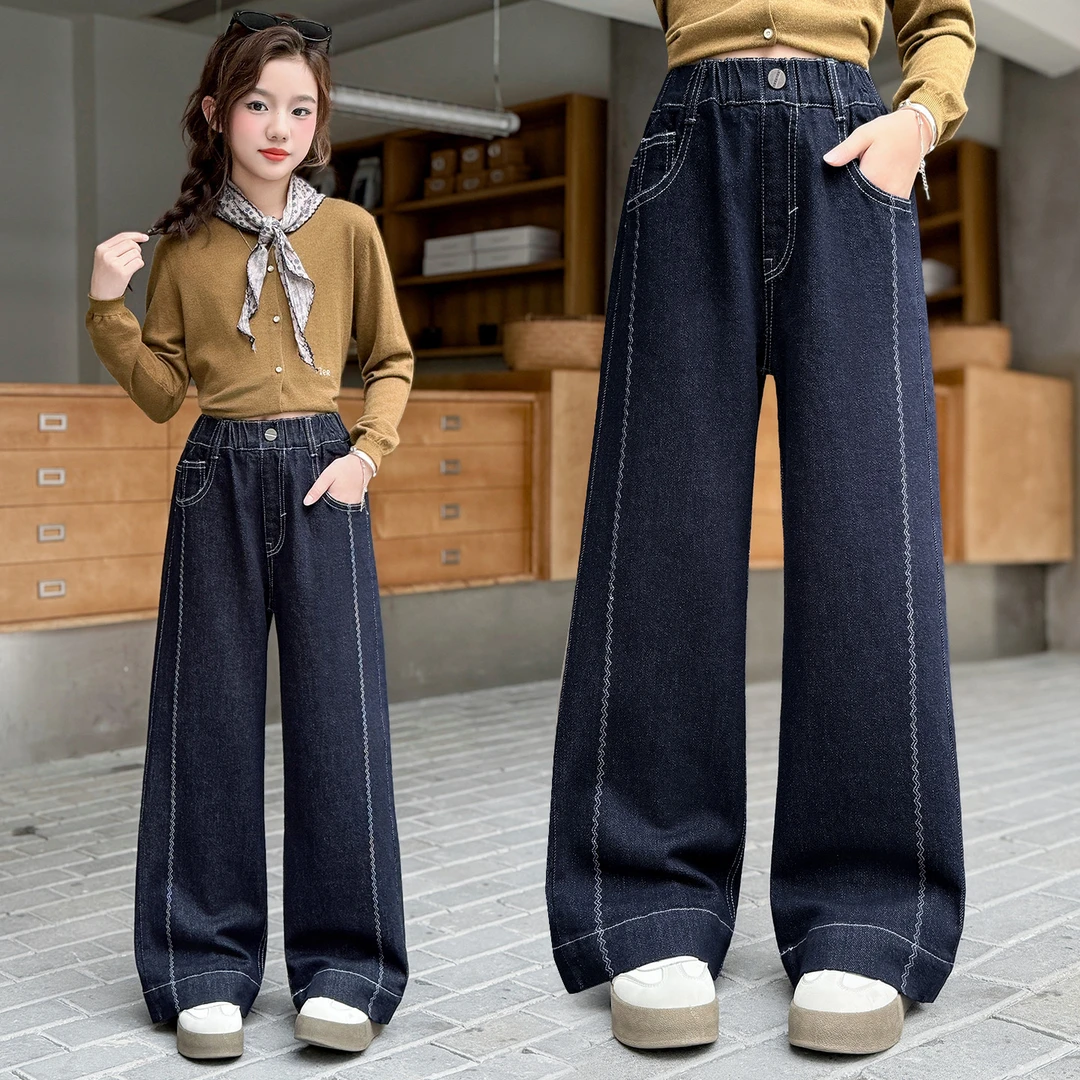 女童秋季阔腿裤2025新款韩版显瘦牛仔裤6-12岁中大童宽松洋气休闲