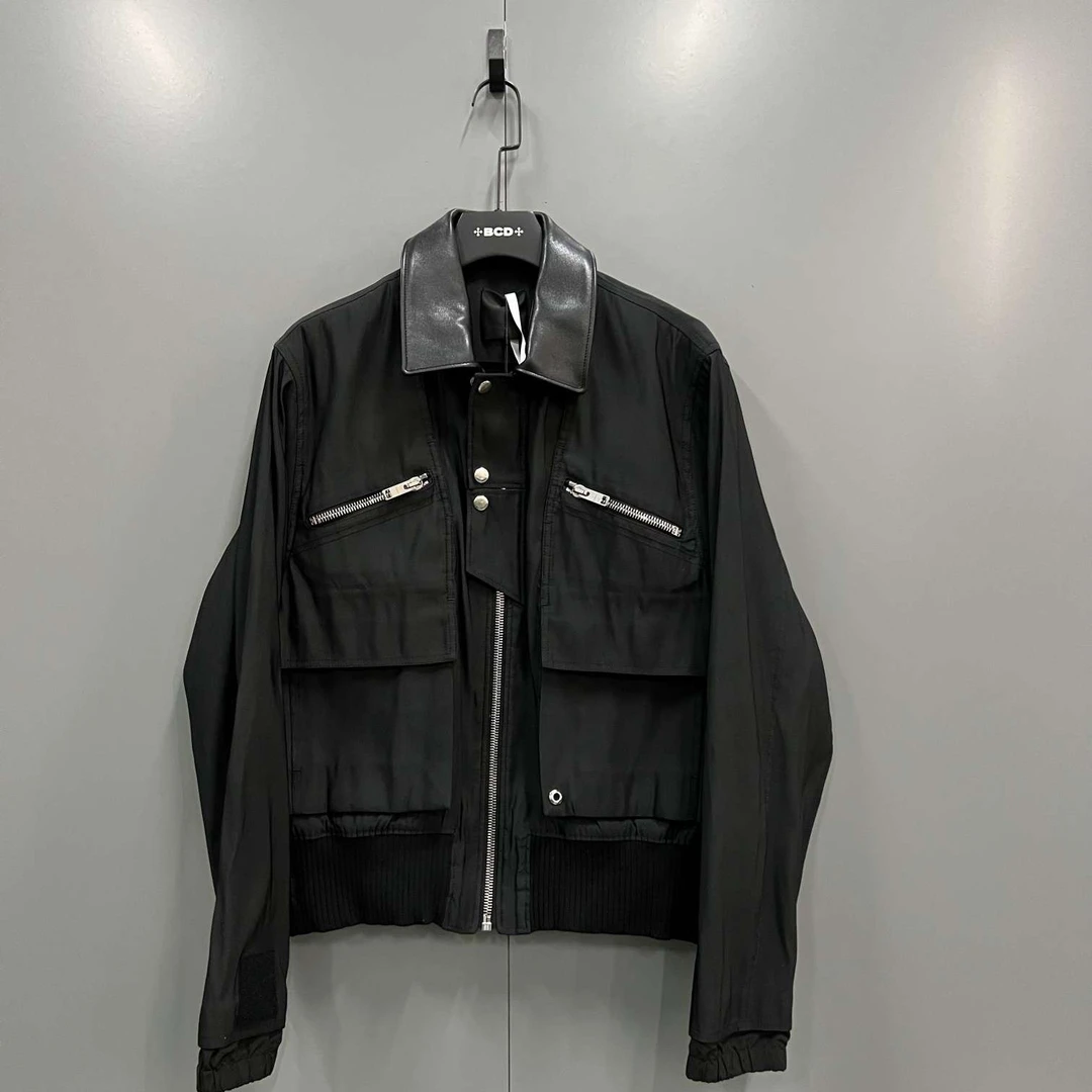 95新 Givenchy/纪梵希 （cc1）黑色拼皮拉链夹克 48码/014590