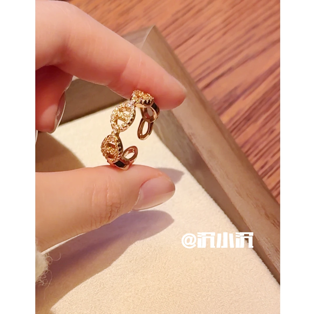 铜合金戒指 【满镶多猪鼻戒指D78】时尚简约气质轻奢百搭开口戒指