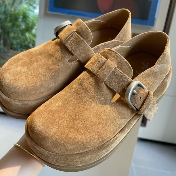 中跟圆头复古港风乐福鞋单鞋勃肯鞋