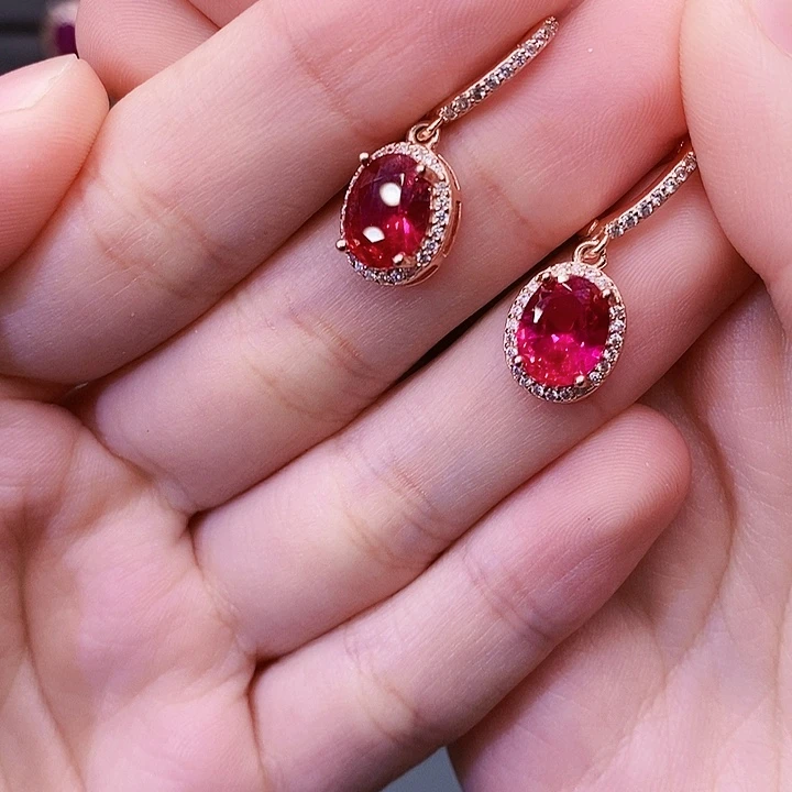 耳饰红宝石银S925镶嵌