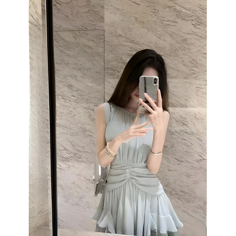 调感岛屿2025新款夏装收腰雪纺裙子短裙连衣裙女气质