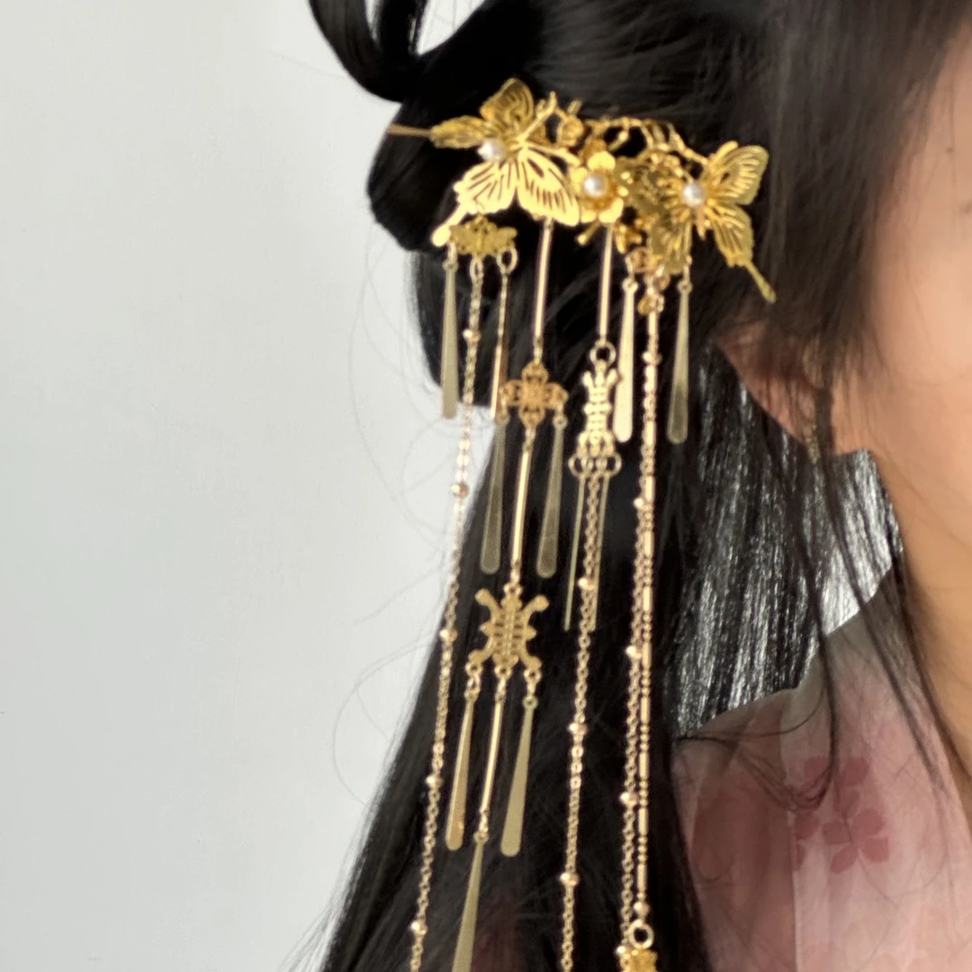 金蝶流苏发簪颤动氛围感拍摄百搭发饰