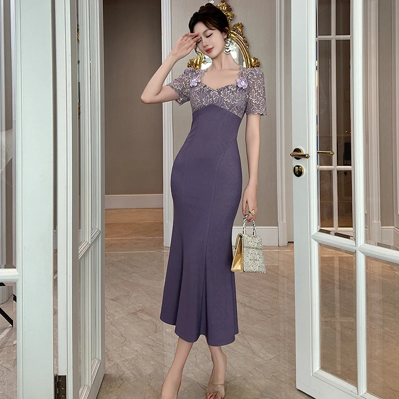 NaiAn/奈安 蕾丝复古包臀名媛优雅显瘦气质轻奢性感连衣裙21670