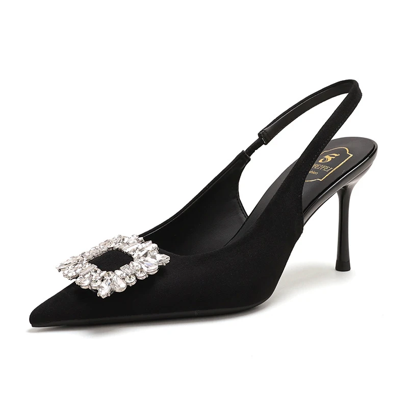 大梦新款【7CM】888-113A尖头细跟钻石方扣气质女高跟鞋凉鞋