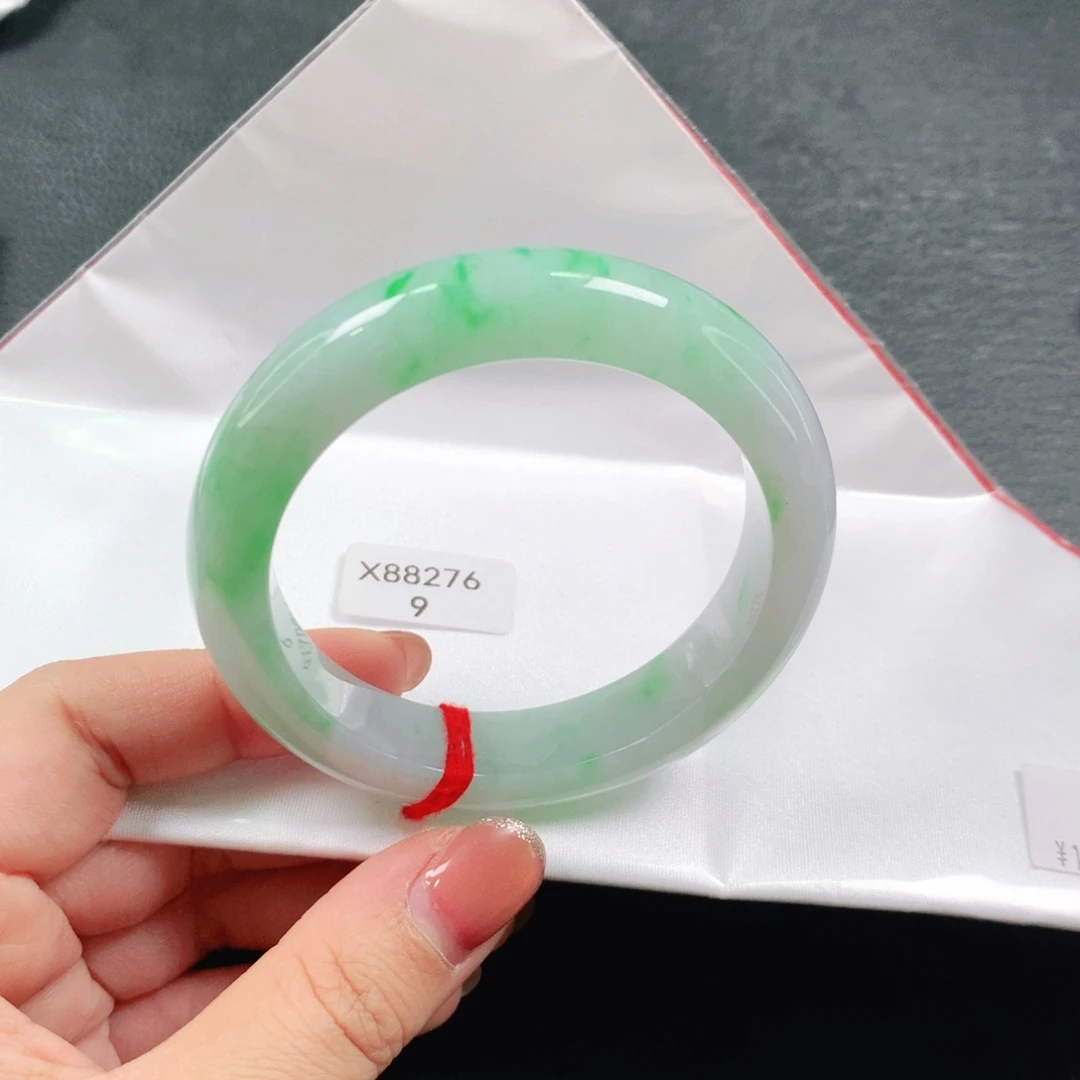 翡翠未镶嵌手镯冰飘绿花03
