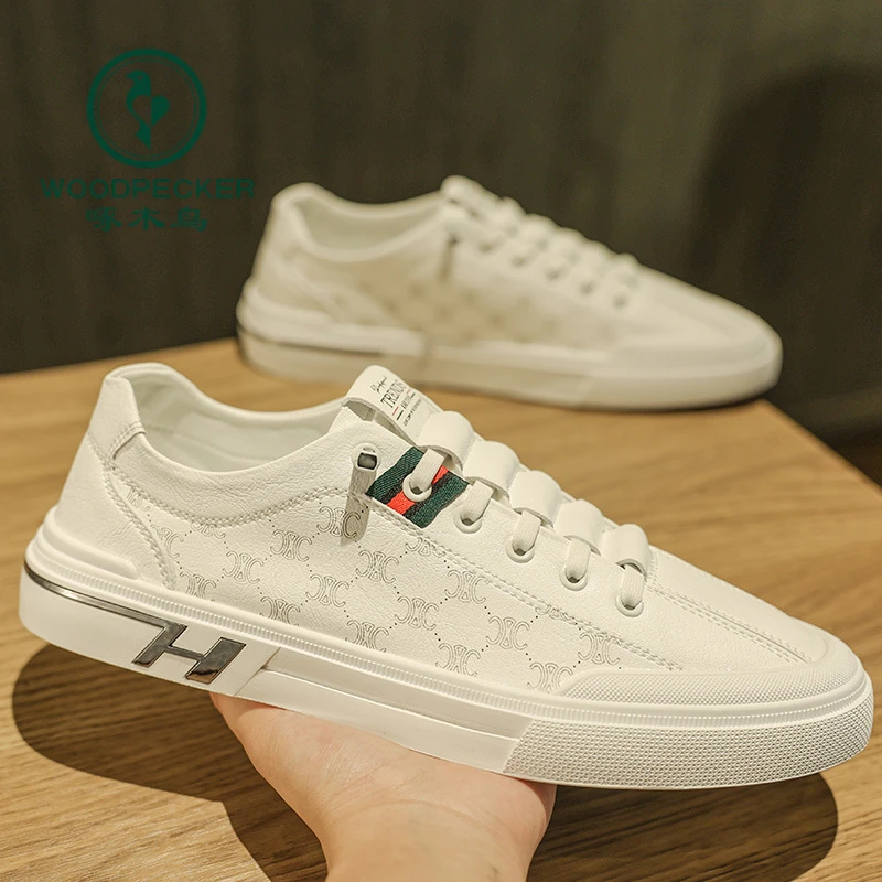 正品啄木鸟夏季男鞋透气2024新款百搭运动小白板鞋男士一脚蹬潮鞋