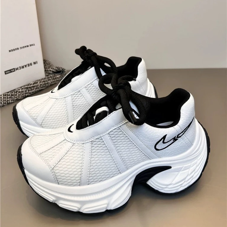 月牙纺织~增高厚底老爹鞋夏季薄款网面透气系带运动休闲鞋