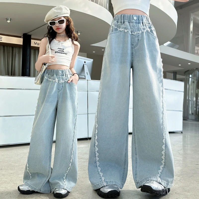 女童裤子夏季2025新款童装直筒牛仔裤爆款宽松洋气中大童阔腿裤女