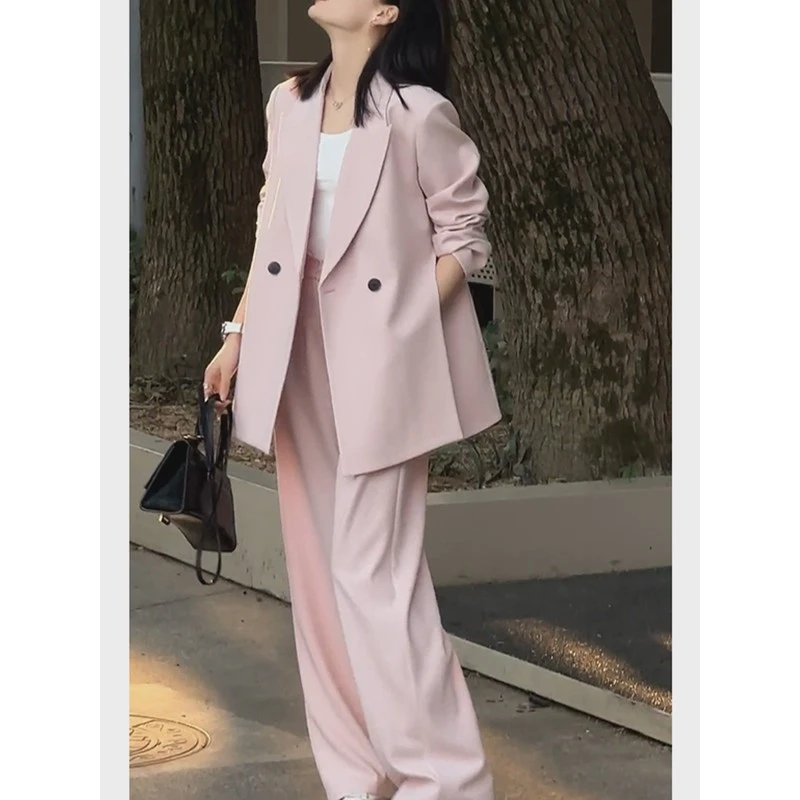 瑶亦推荐早秋新款韩版高端休闲西服外套+直筒阔腿裤西装薄款套装