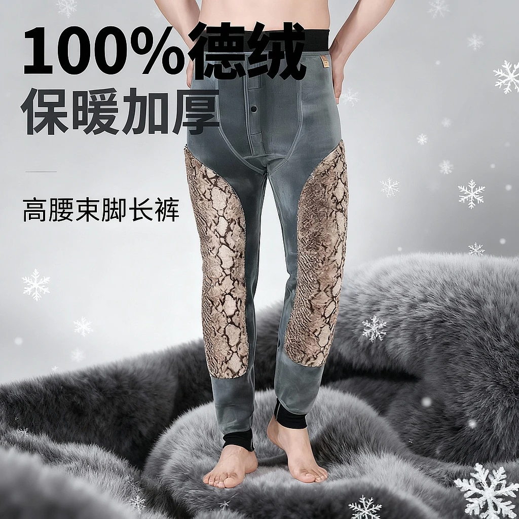 男高腰羊羔绒束脚裤男款针织底裤绒裤保暖保暖裤加厚秋冬