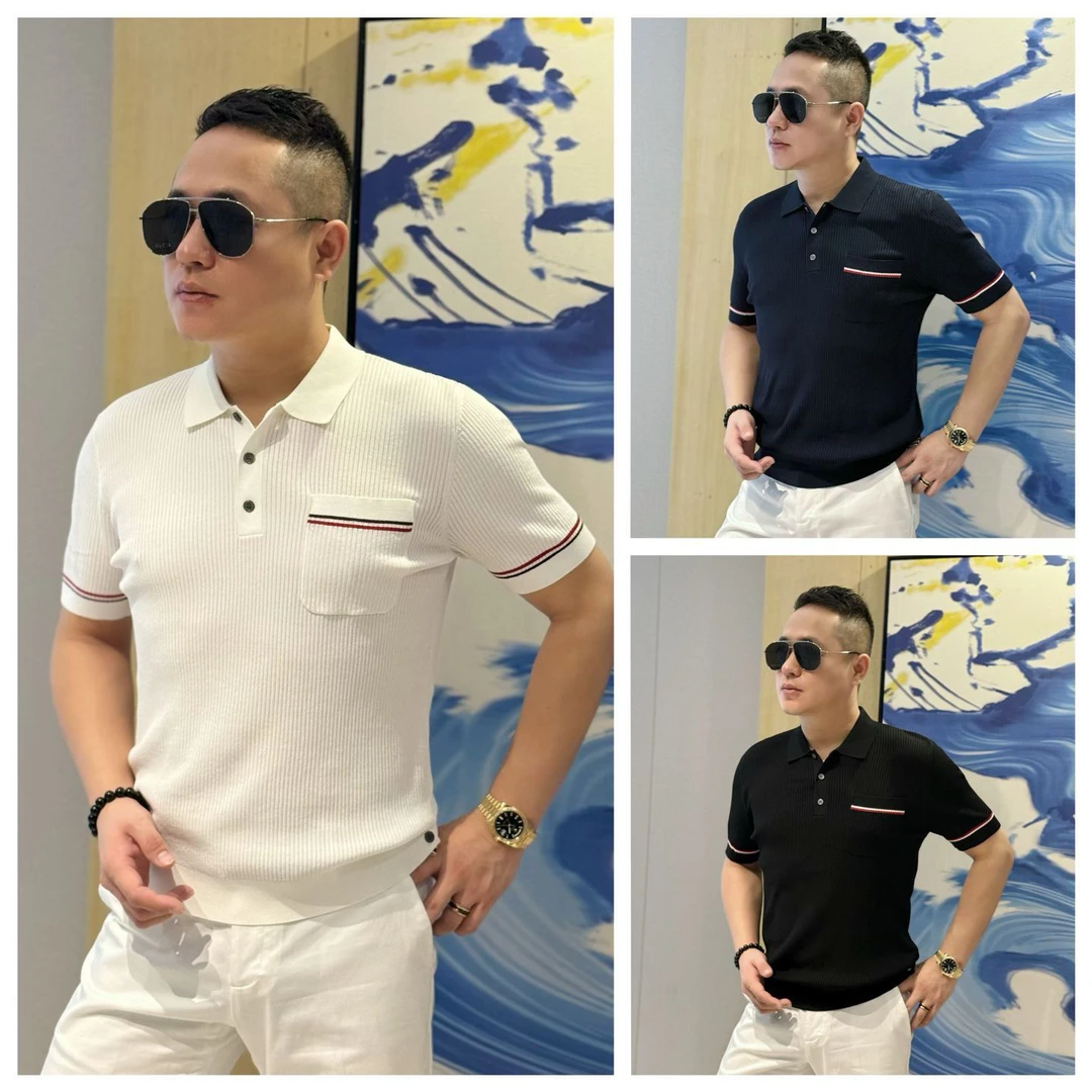 孙先生｜高奢款男款伊力特半袖坑条纹高弹力透气翻领半袖32039