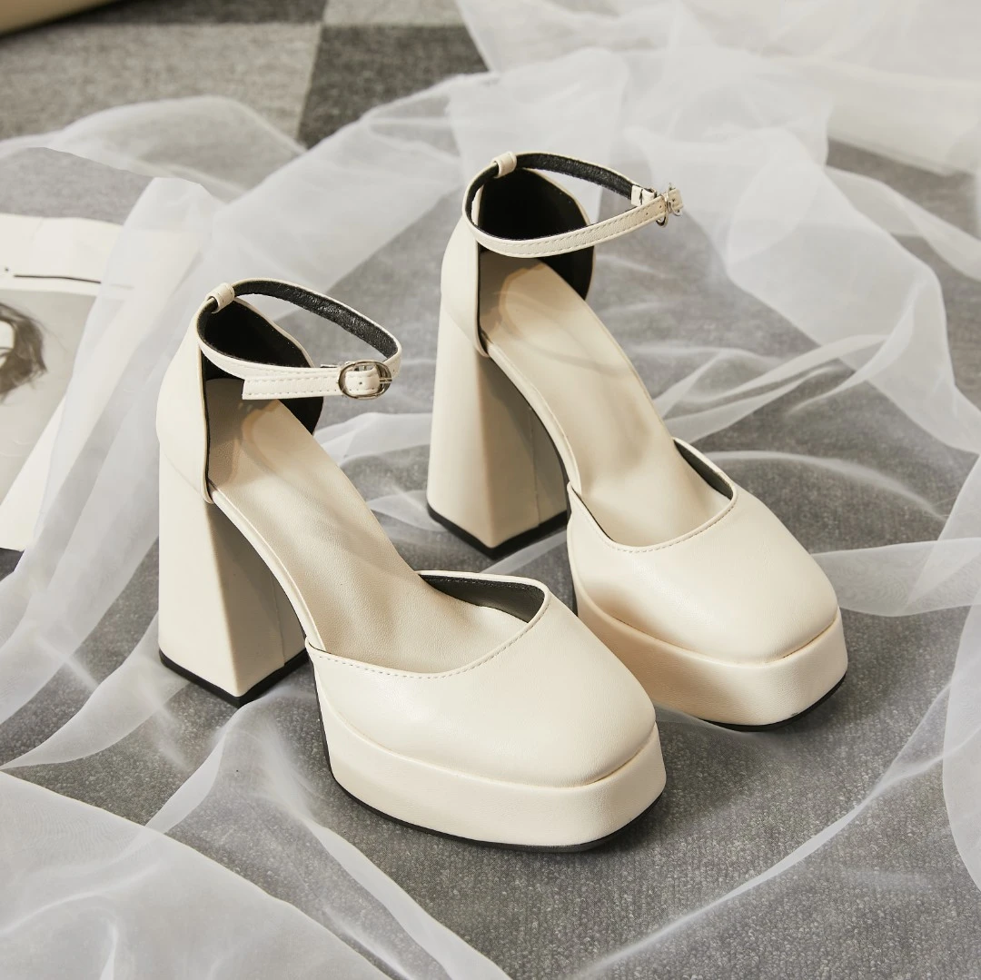 婚鞋推荐12cm主婚纱神器小个子粗跟防水台芭比鞋玛丽珍超高跟鞋女