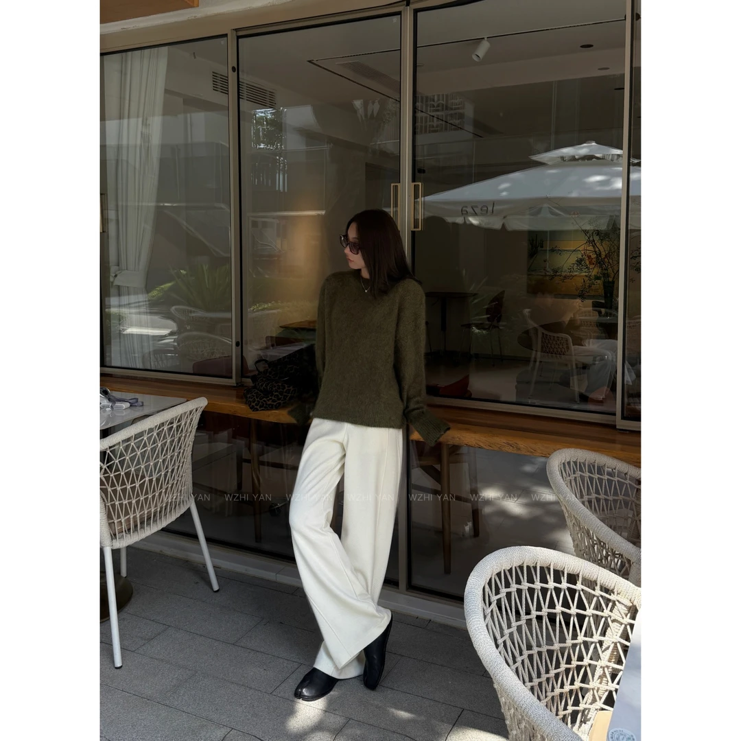 【秋云落日】“醋酸Y毛裤”高质量肌理感垂坠百搭显瘦阔腿休闲裤H8858