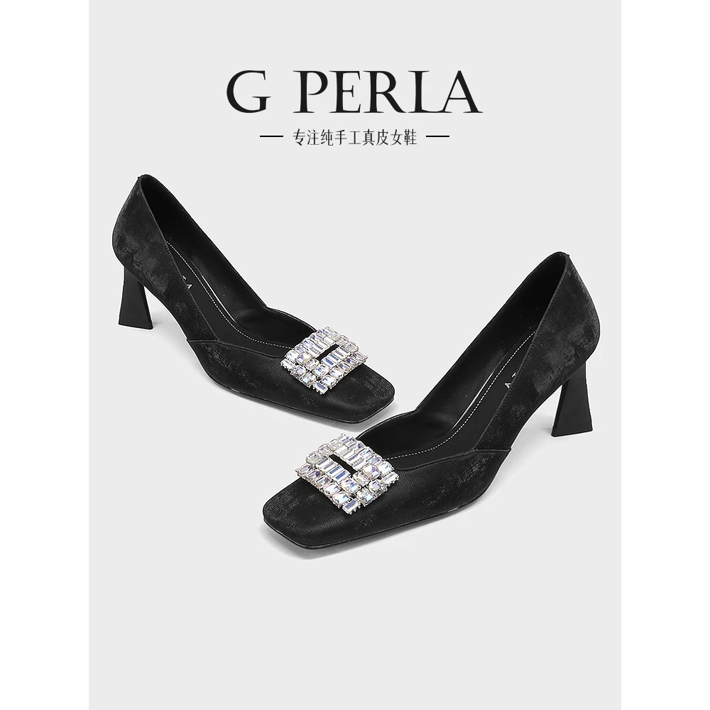4046-5822【黑色】牛皮7厘米 2025年春秋季复古单鞋 头层真皮女鞋