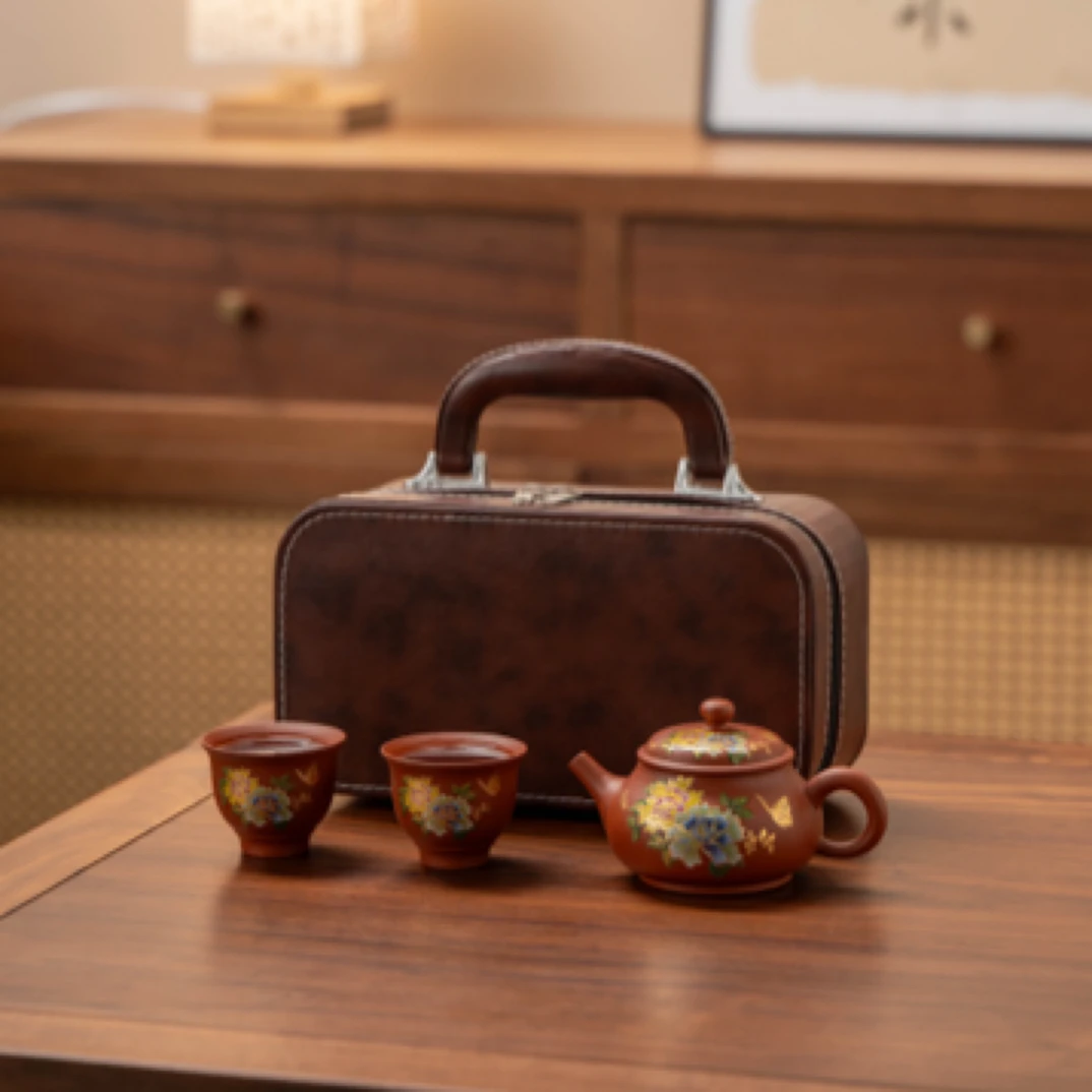 大红袍茶壶紫砂壶朱泥陶瓷茶具泡茶壶粗陶家用单壶手工复古1壶2杯