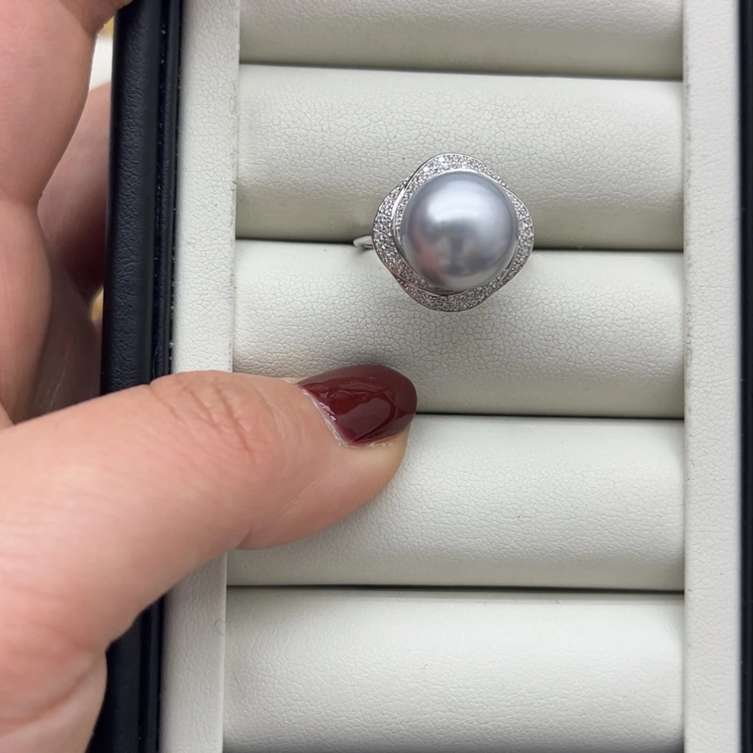 银S925镶嵌海水珍珠戒指