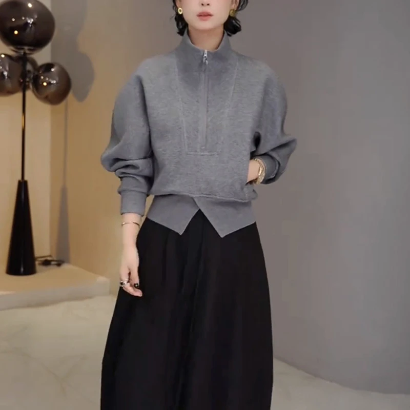 高级感宽松休闲外搭时尚卫衣外套小众别致慵懒潮流灰色长袖针织衫