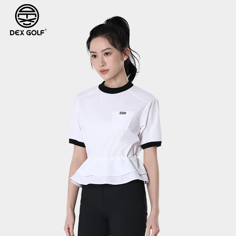 DEXGOLF高尔夫女士短袖夏季新款6207潮流荷叶边设计圆领运动上衣