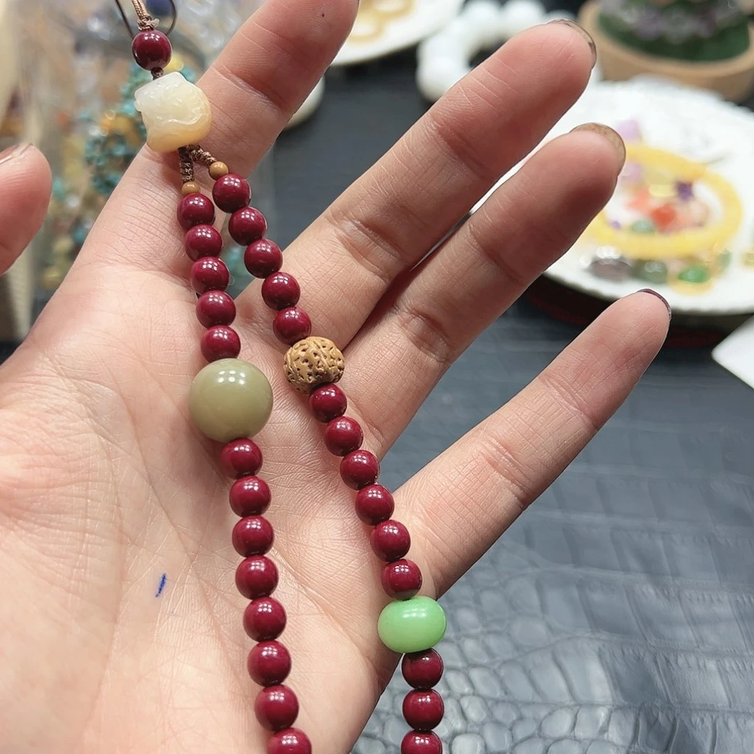 烟晶手链22K金镶嵌朱砂手机挂