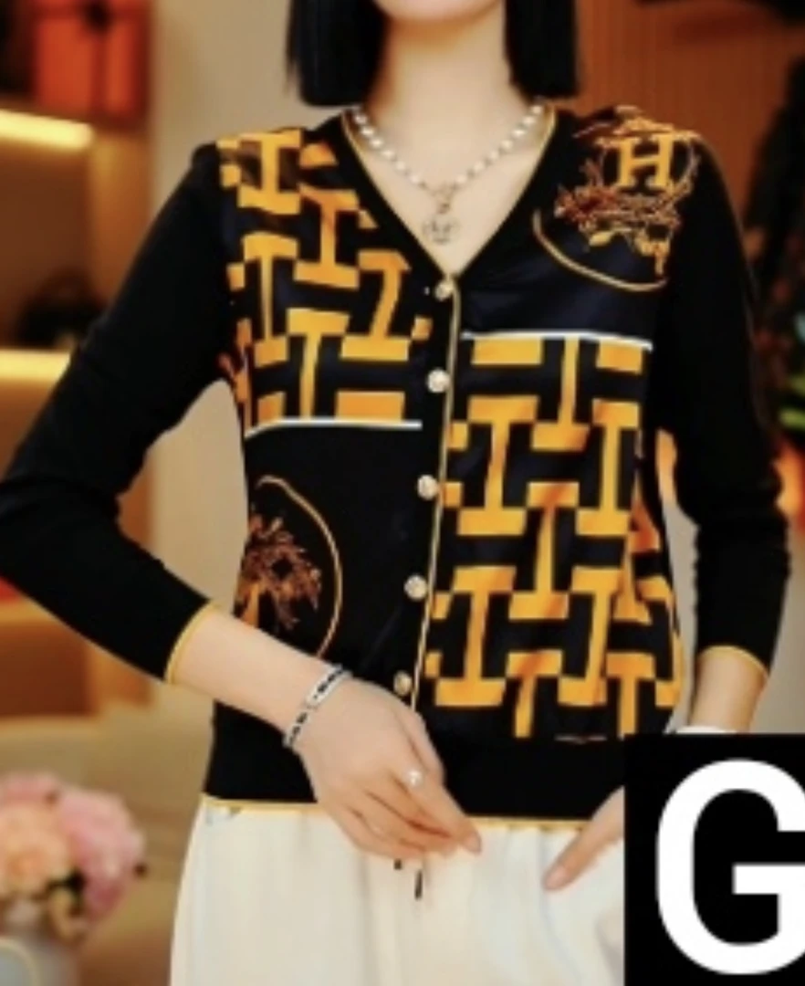 【563】新品桑蚕丝印花长袖时尚开衫气质V领休闲通勤女上衣-275