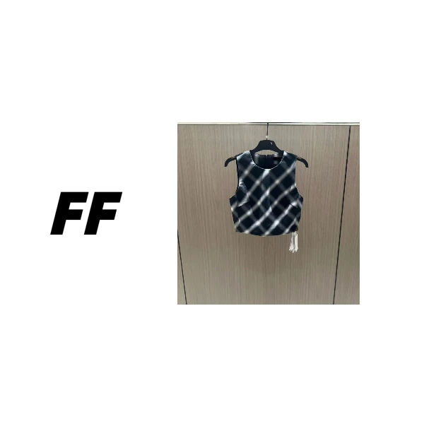 【P001-H57】春夏新款棋盘格无袖短T