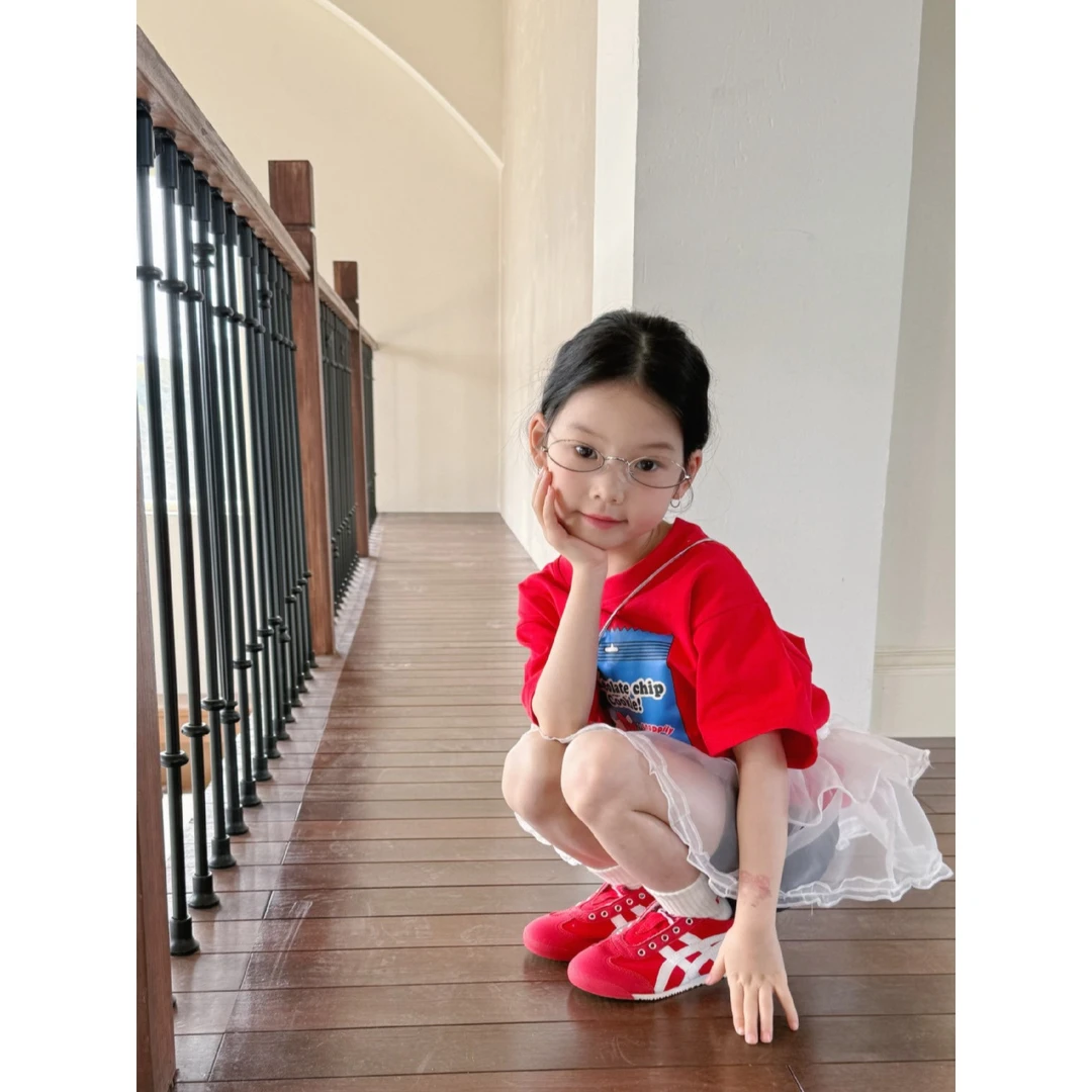 小粉象 ·女童夏季新款韩版时尚印花卡通T百搭鲨鱼裤网纱P帘套装